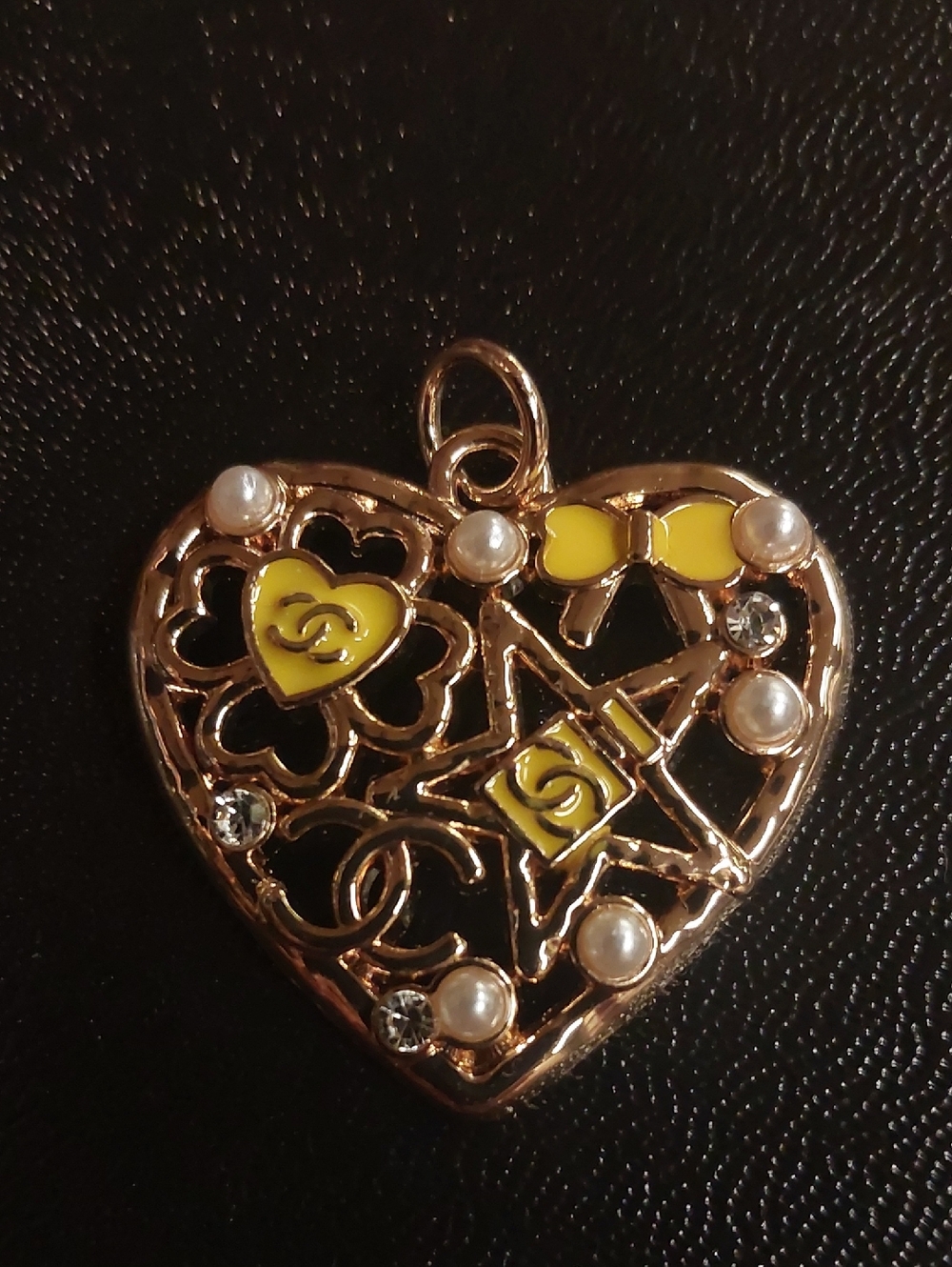 CC Gold-Tone Yellow Heart Pendant Charm with Pearls and Crystals